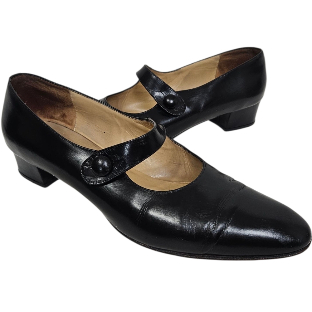 Ann Taylor Black Leather Mary Jane Pumps